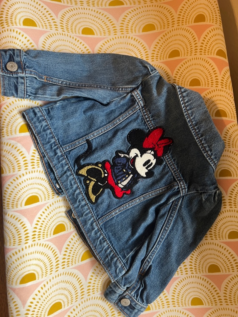 GAP Kids Denim Jacket with Minnie Mouse Patch - Blue, Red, Black, Gold